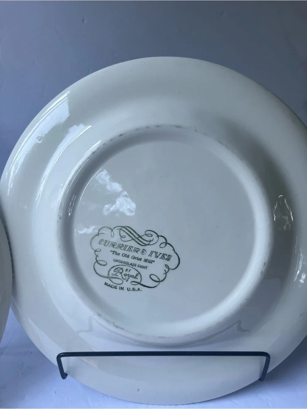 VTG Royal (2) Currier & Ives Blue Scroll Dinner PlatesThe Old Grist Mill USA